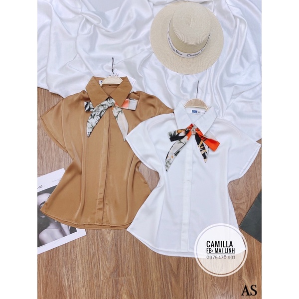 Áo sơmi lụa satin 3 màu tặng kèm khăn
