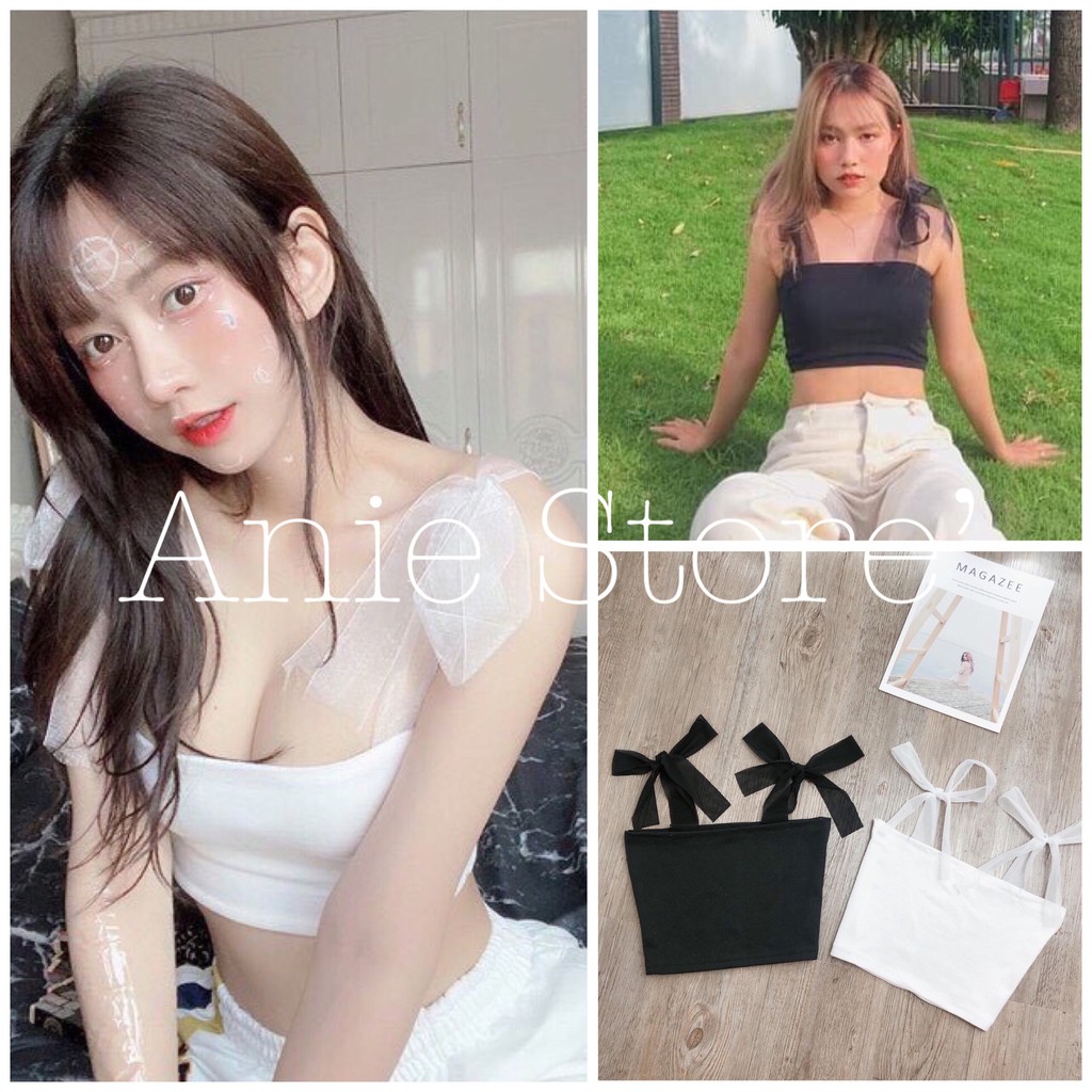 Áo Hai Dây Nữ Buộc Nơ 🦋 Áo Quây 2s Dáng Ngắn 2 Màu 🦋