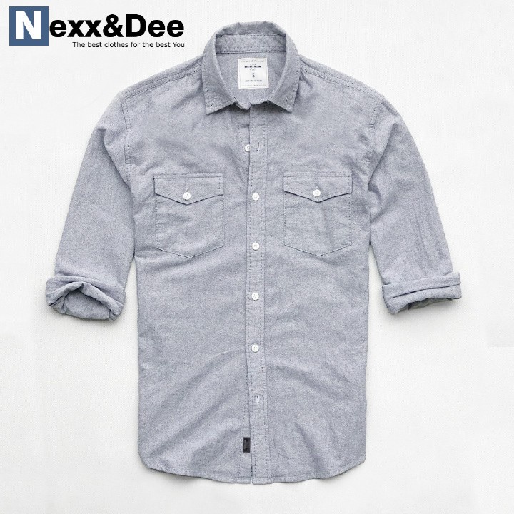 Áo sơ mi nam tay dài hai túi công sở màu trắng vải oxford denim trẻ trung Nexx&Dee-SM05