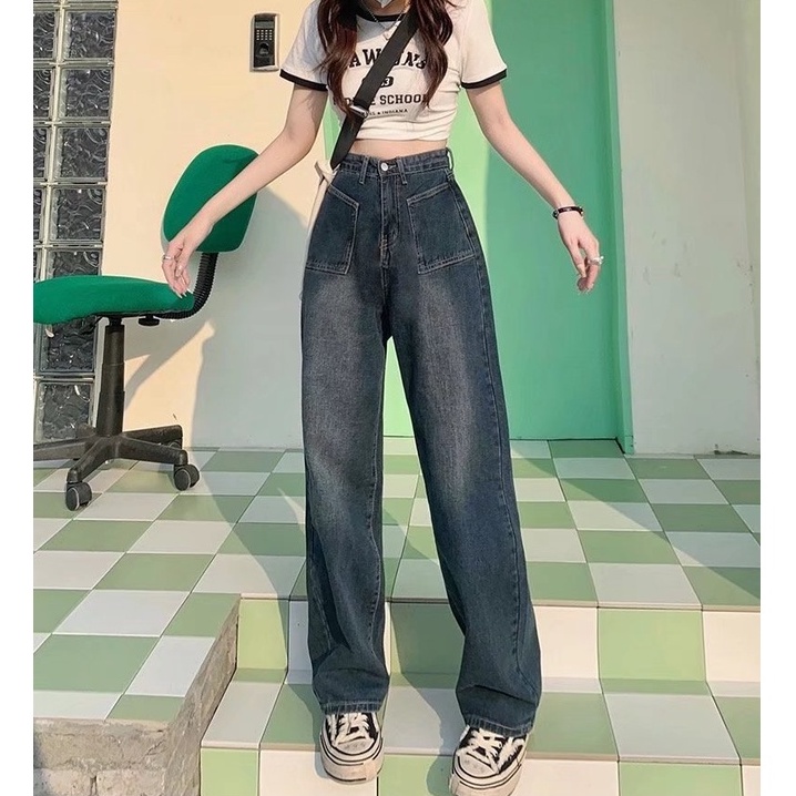 Quần jeans Nữ Dài Ống Rộng Thời Trang Hàn Quốc