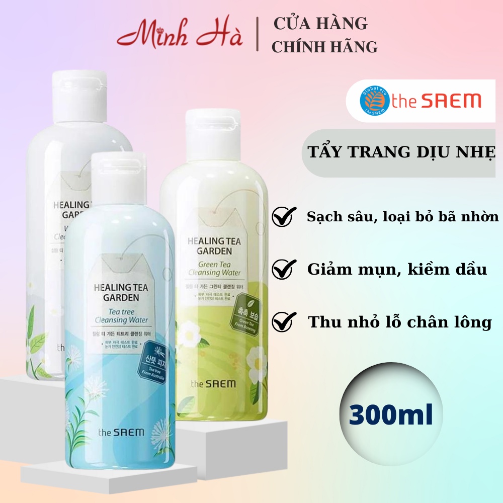 Nước tẩy trang The Saem Healing Tea Garden Cleansing Water 300ml cấp ẩm, kiềm dầu