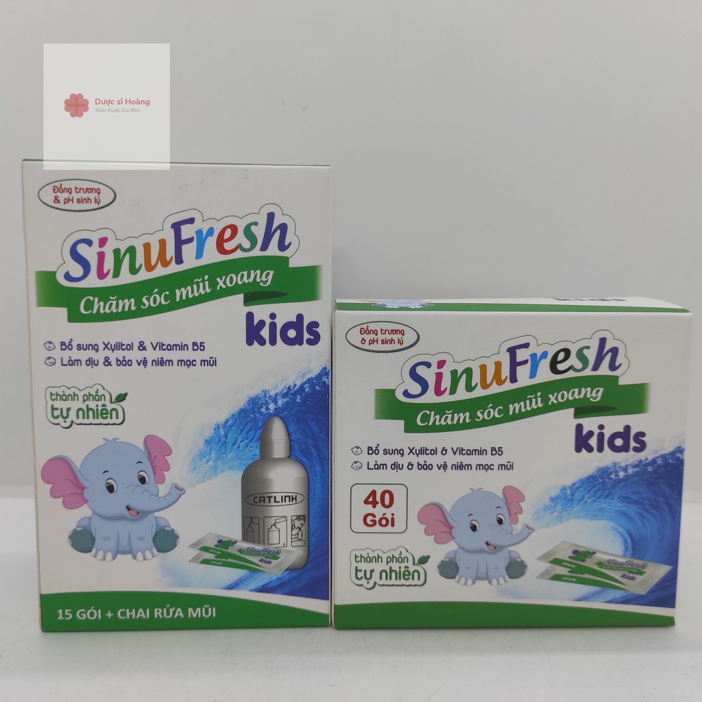 Muối rửa mũi cho bé Sinufresh Kids,THÊM VITAMIN B5 GIÚP TÁI TẠO NIÊM MẠC MŨI, chính hãng Cty Dược Cát Linh- hộp 40 gói