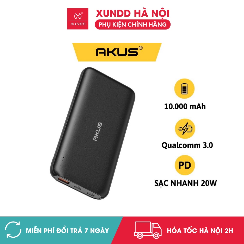 Sạc dự phòng AKUS DP230, dung lượng 10000mAh sạc nhanh 20w - Hàng chính hãng - BH 12 tháng- Đen
