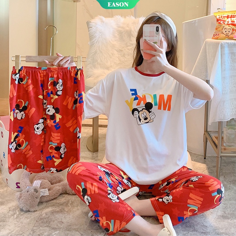 Bộ Đồ Ngủ Ba Món Áo Tay Ngắn + Quần Ngắn In Hình Dành Cho Nữ
