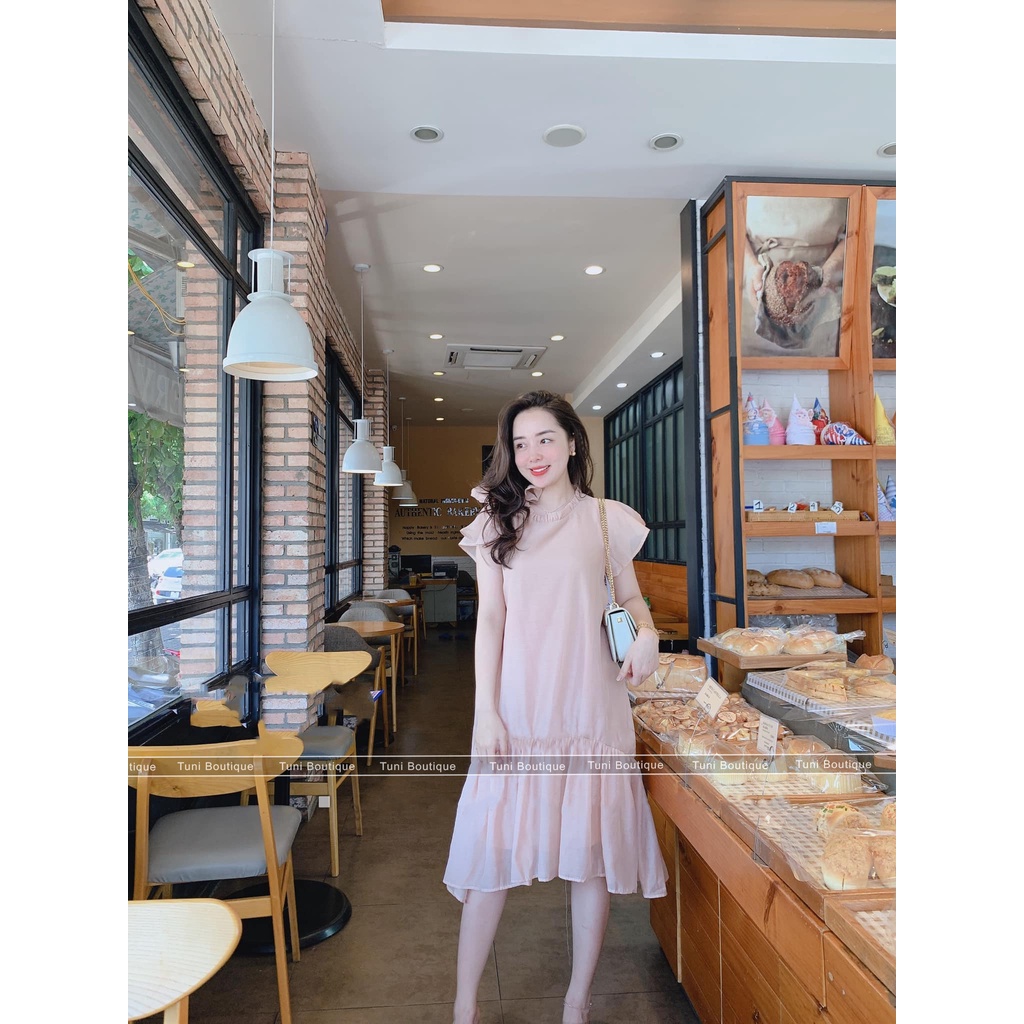 Váy voan tơ đuôi cá tay cánh tiên phối nơ vai, dáng suông nữ tính