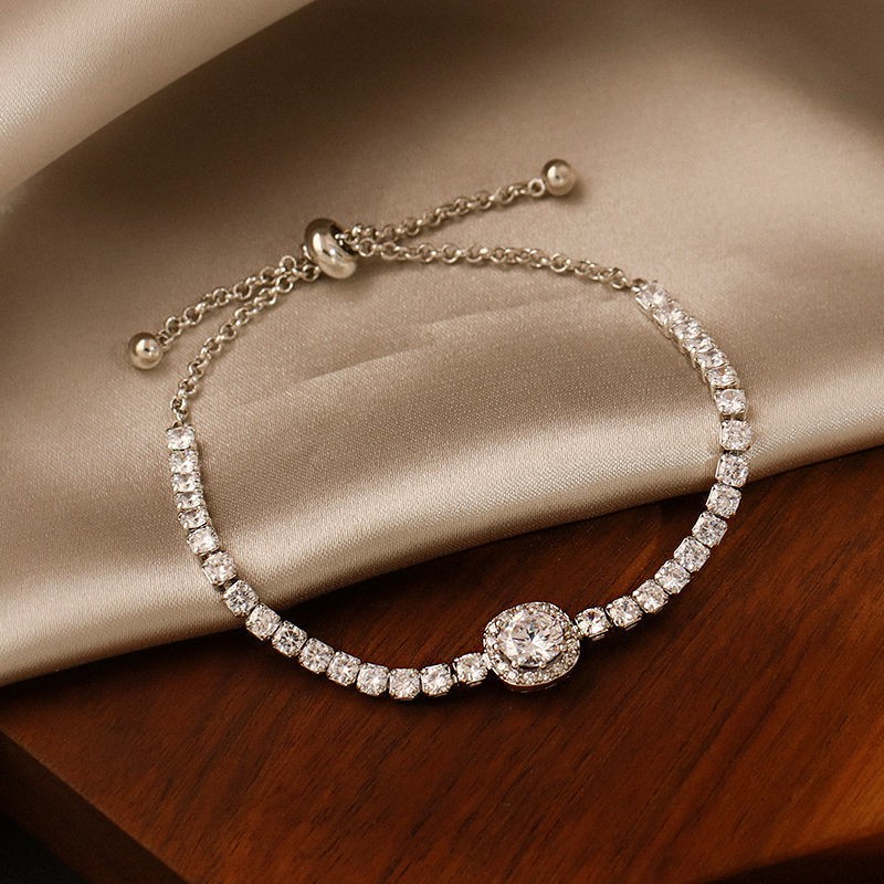 Vòng tay bạc sang trọng đầy đủ kim cương nữ trong mùa hè ánh sáng thiết kế thích hợp cho gió lạnh cô gái bạn