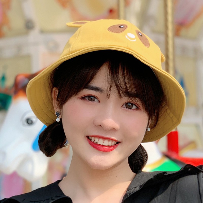 Mũ bèo vành rộng họa tiết hoạt hình tai gấu cho nữ sinh