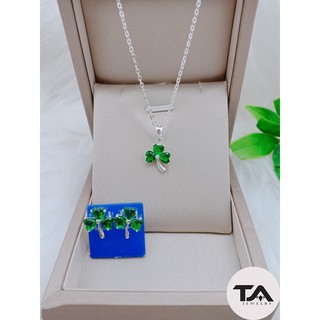 Bộ trang sức bạc ta cỏ ba lá - Bông tai + dây chuyền