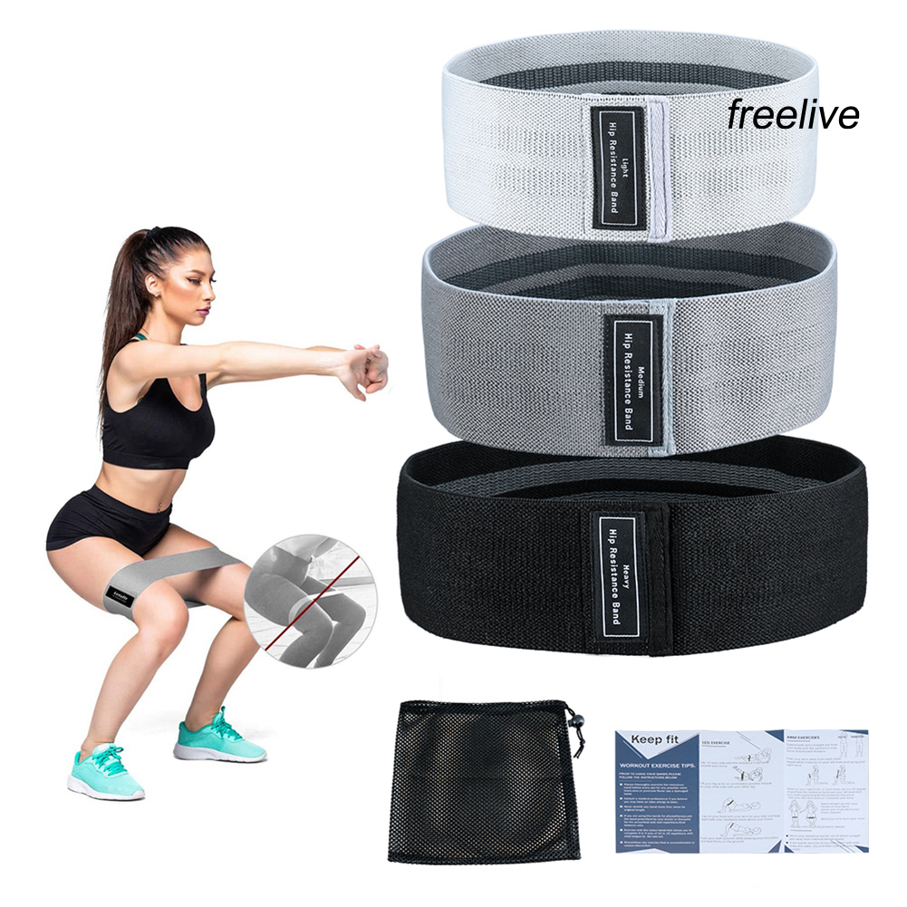 FRE|3Pcs Yoga Fitness Workout Hip Squat Training Elastic Circle Resistance Bands Set