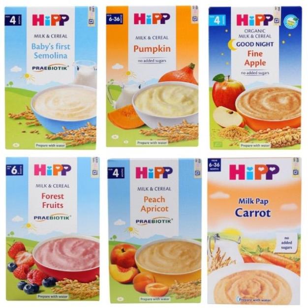 Bột ăn dặm chứa sữa Hipp đủ vị cho bé từ 4 tháng tuổi