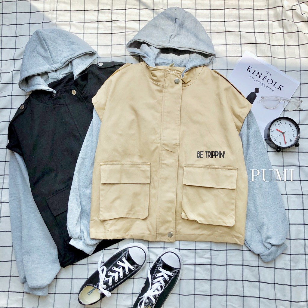 Áo khoác phối thun xám