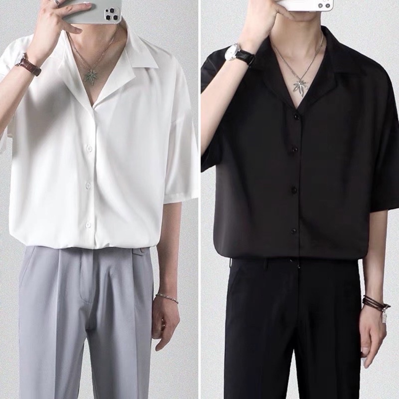 Áo sơ mi nam nữ Pijama - Áo sơ mi cổ vest Unisex ngắn tay