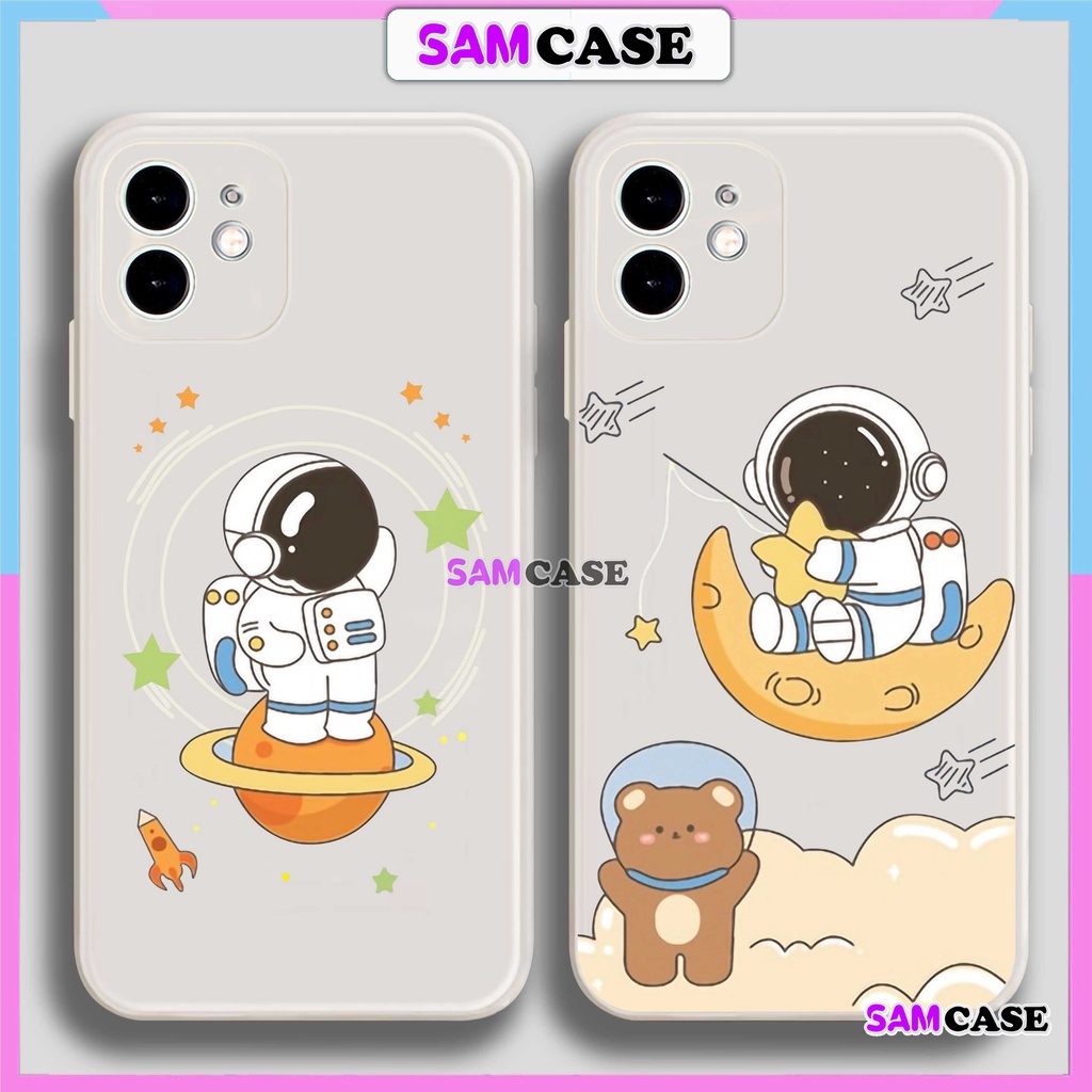 Ốp lưng iPhone Phi hành gia Cute cạnh viền vuông silicon mềm dẻo cho iphone 6/6s/7/8/X/XS/XR/11/12/13/14 Pro Plus Maxx