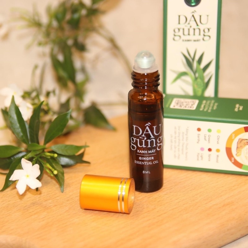DẦU GỪNG XANH MÁT Nuna chai 8ml (đầu lăn) - MỘC THANH TRÀ - Dầu xoa bóp giữ ấm, lưu thông khí huyết