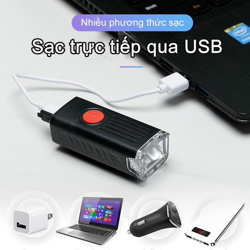 Đèn Pha Xe Đạp Leo Núi Ban Đêm Chống Thấm Nước 3 Chế Độ Sáng 400 Lumens Sạc Usb