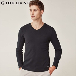 Áo Cotton Nam Dài Tay Cổ Tim Gi0dano