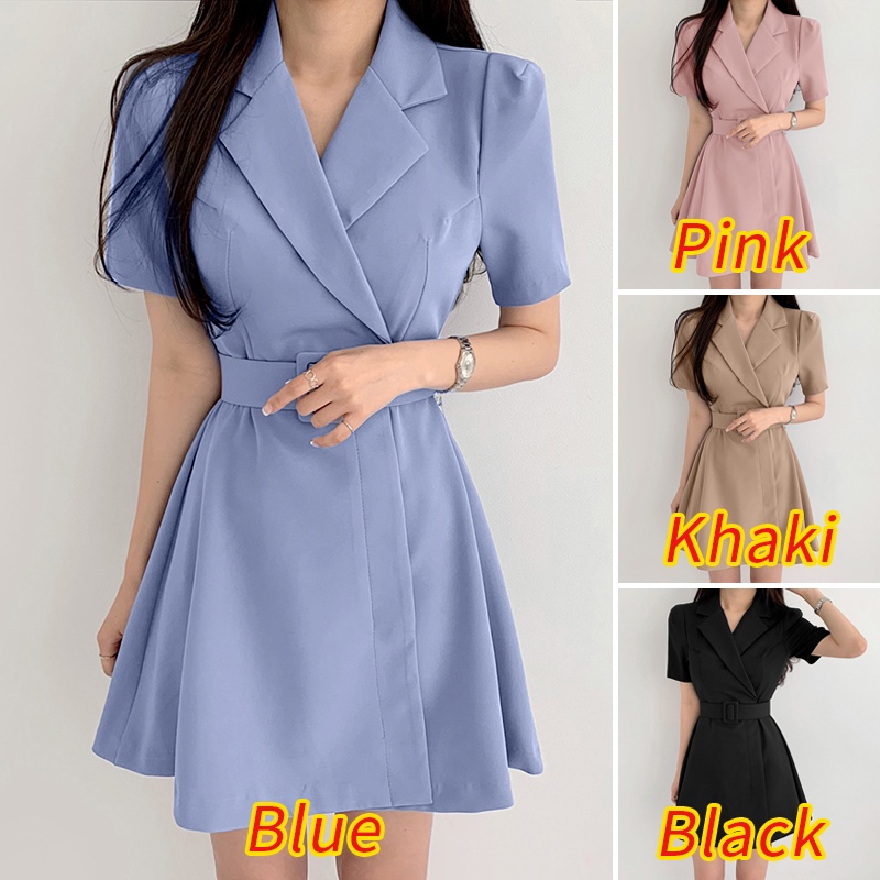 Đầm ZANZEA dáng chữ A tay ngắn có dây thắt lưng phong cách Hàn Quốc thời trang dành cho nữ