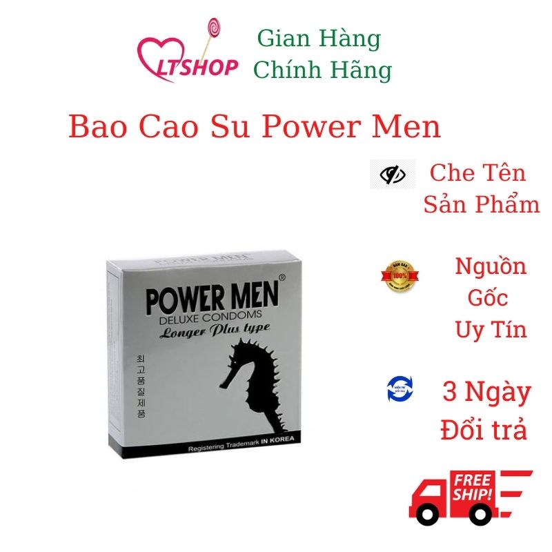 Bao cao su kéo dài thời gian powermen longer plus type hộp 3 cái