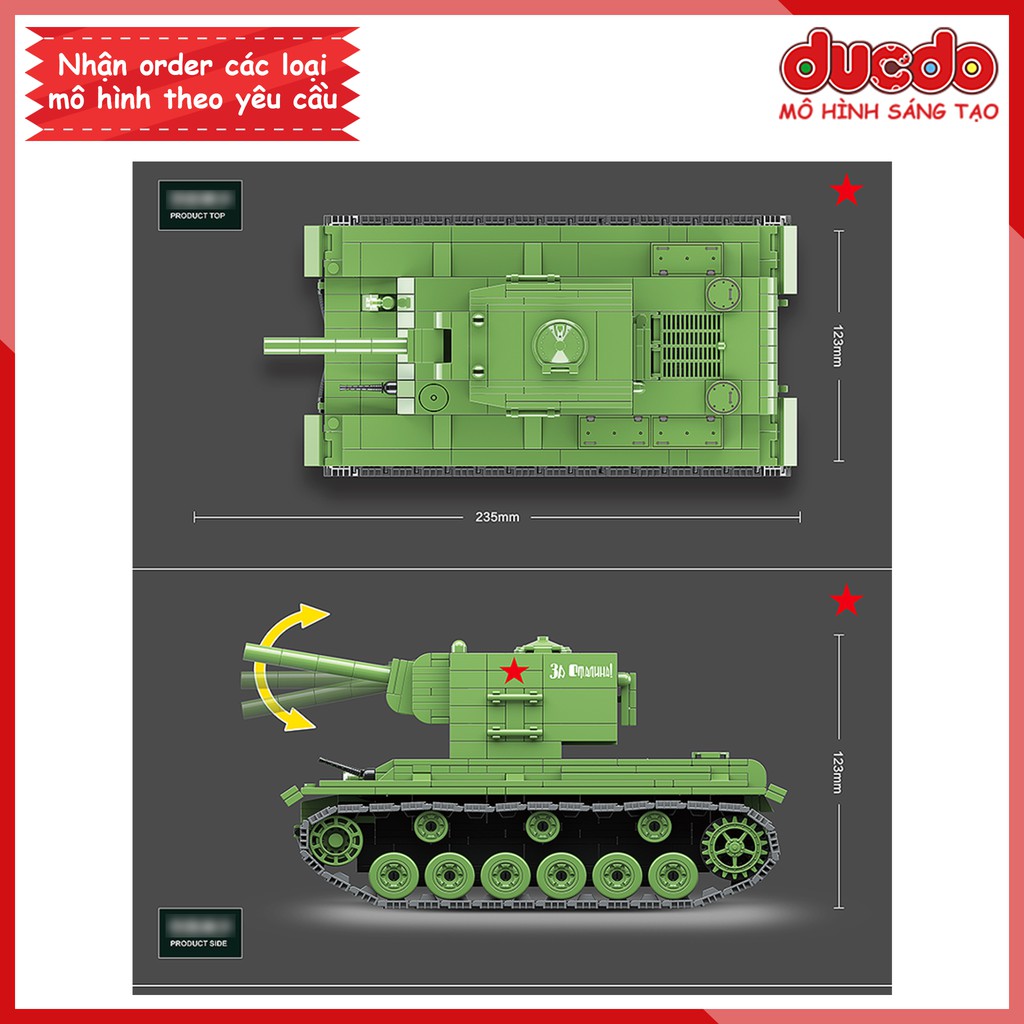 Lắp ghép Siêu tank Kliment Voroshilov KV-2 của Liên Xô - Đồ chơi Xếp hình Mô hình WW2 QuanGuan 100071