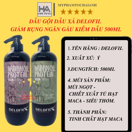 Dầu Gội Dầu Xả DELOFIL Arganoil Protein 500ML | Giảm Gàu, Ngứa, Phục Hồi Tóc Khô Xơ, Hư Tổn