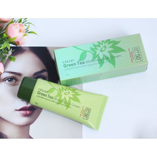 Kem chống nắng Cellio Green Tea Whitening Sun Cream SPF50+ PA+++  70ml