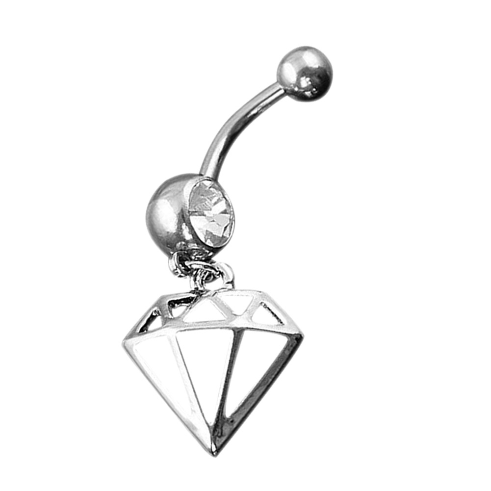 Khuyên rốn thép y tế mặt hình viên kim cương thời trang