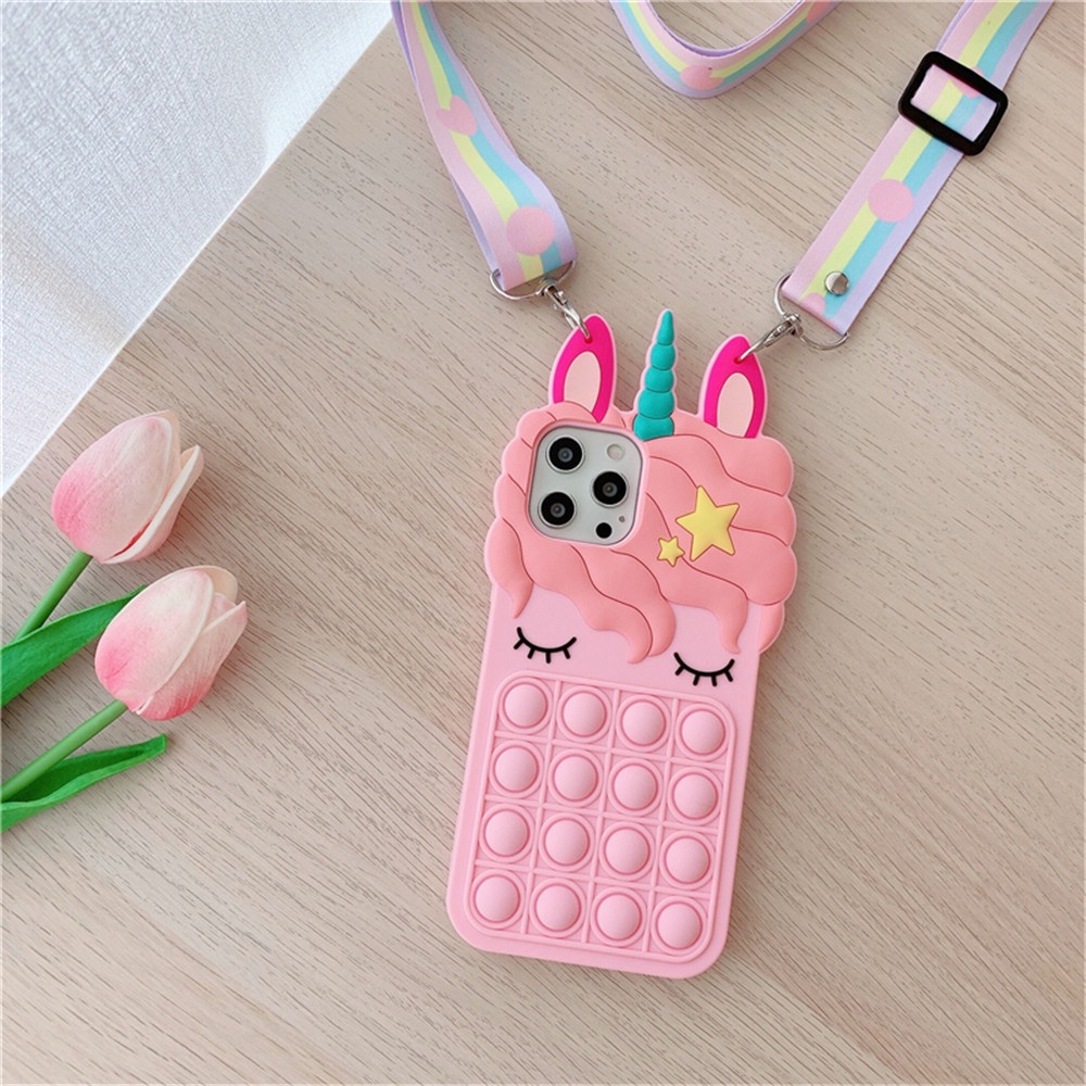 Ốp Điện Thoại Hình Kỳ Lân Cầu Vồng Kèm Dây Đeo Cho iPhone 13 12 11 Pro Max 13 Pro XR X XS Max 6 7 8 Plus
