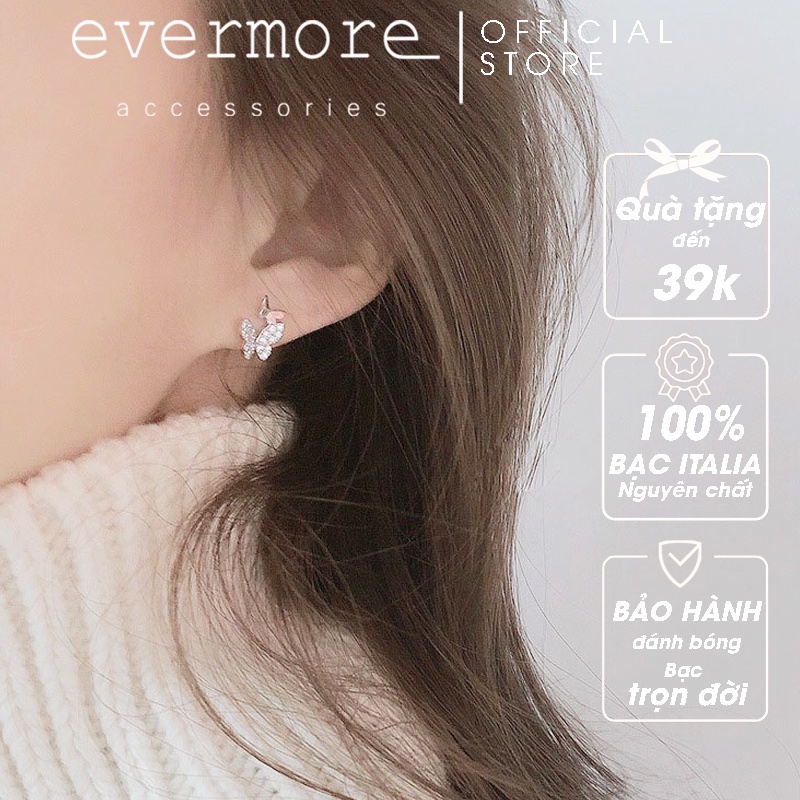 Bông tai bạc S925 EVERMORE, hoa tai bạc hồ điệp đính đá thanh lịch, minimalism - H055