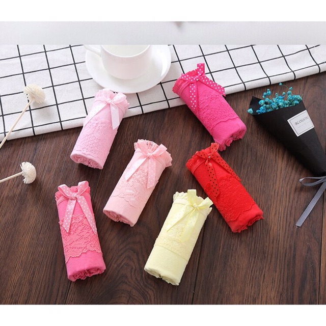[Set 4 quần] quần lót nữ cotton co dãn pha viền ren và phối nơ CR03