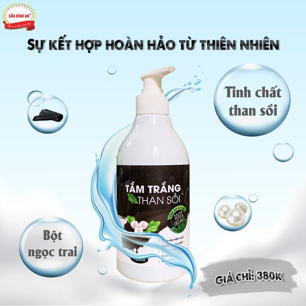 Sữa tắm than sồi Cầu Bình An 400ml. Giúp dưỡng da toàn thân, sáng hồng, tẩy tế bào chết, tươi sáng