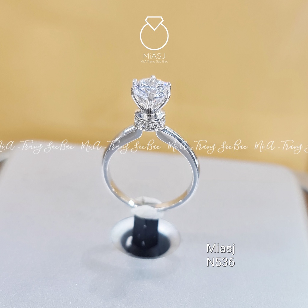 Nhẫn nữ bạc Ý S925 MiASJ đính đá đế tròn cao cấp N536