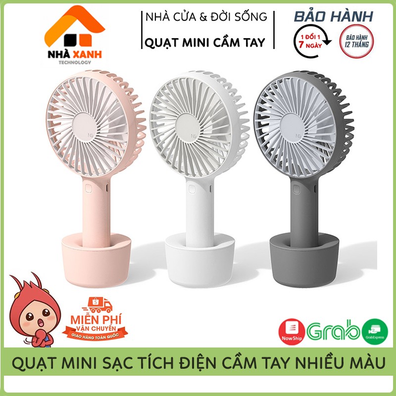 Quạt Mini Cầm Tay Sạc Tích Điện 3 Chế Độ Mát Tặng Kèm Đế Để Bàn, Pin, Dây Đeo Tay, Bảo Hành 3 Tháng