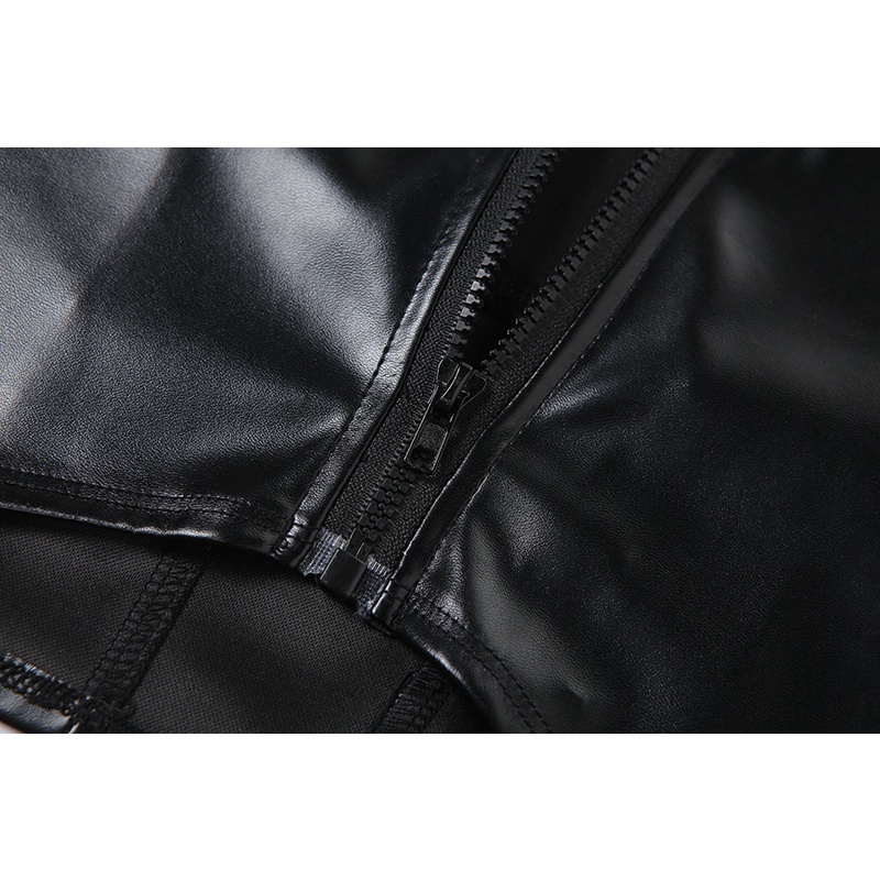 Áo Tank Top Da PU Hở Lưng Phối Khóa Kéo Phong Cách Đường Phố Cá Tính Cho Nữ