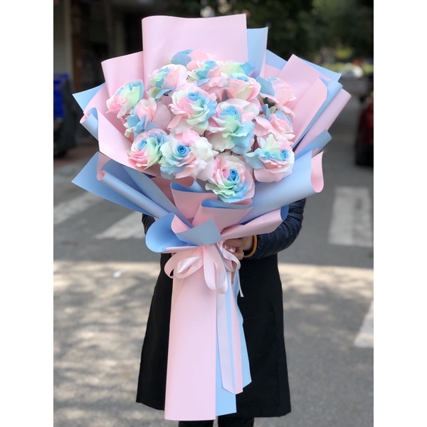 Bó hoa sáp cao cấp 15 bông dạ quang 7 màu pastel phát sáng trong đêm làm quà tặng 8/3