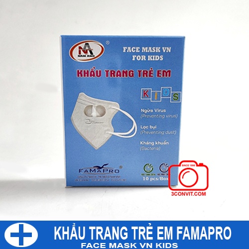 Hộp 10 chiếc khẩu trang trẻ em 3D Famapro