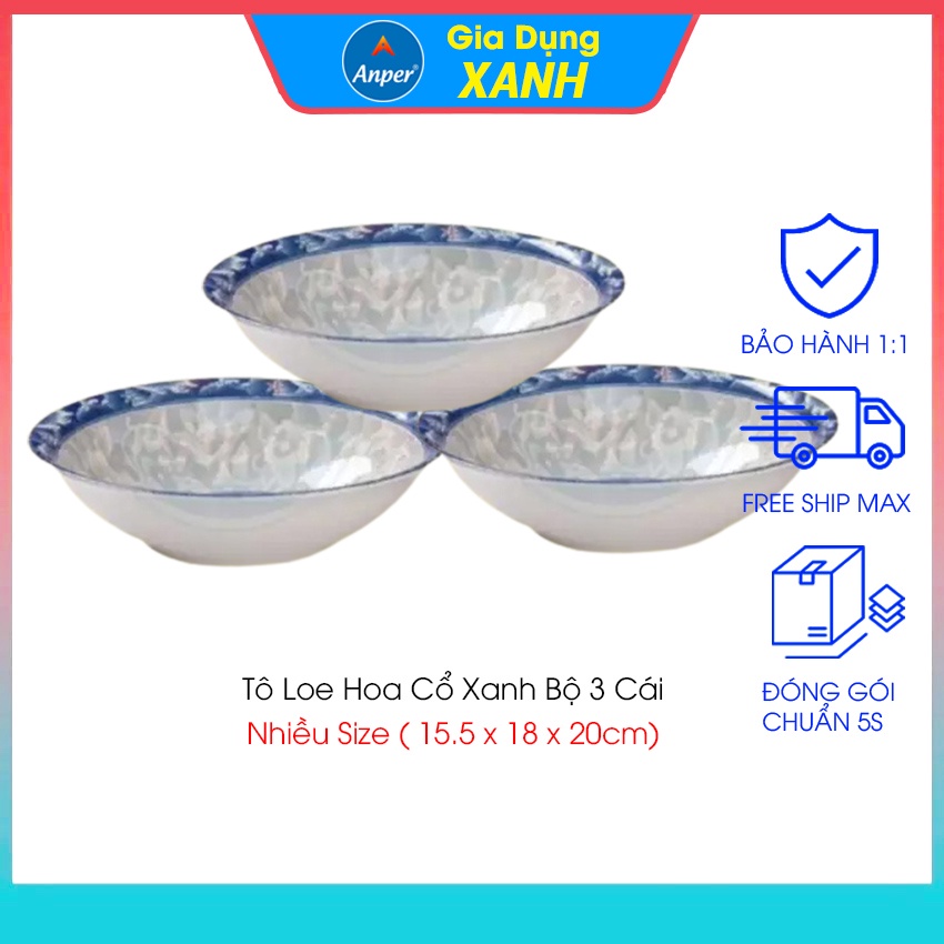 Combo 2 tô sứ 3 bát sứ ANPER dày size 15 18 20 cm ăn cơm gia đình và nhà hàng sang trọng an toàn