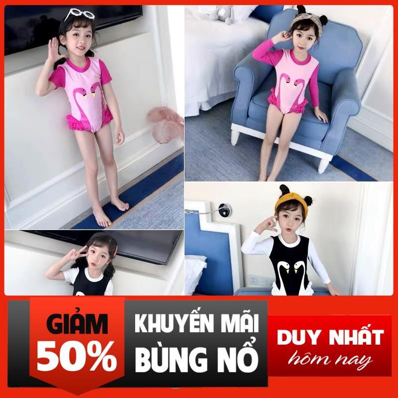 Áo bơi dài tay hình thiên nga đen trắng và hồng cho bé lớn tuổi new