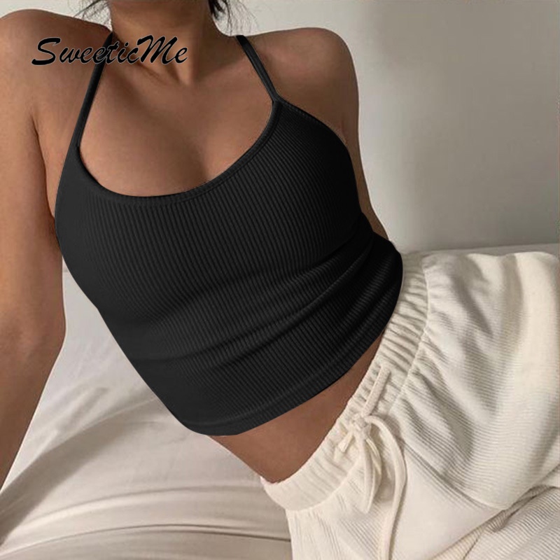 Sweeticme áo hai dây chéo lưng gợi cảm cho nữ 2021