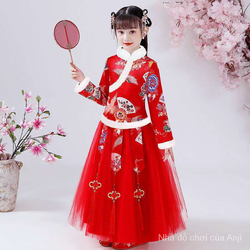 Long Sleeve Autumn And Winter Girl Matching Cherry Blossom Fairy, Cheongsam Hanfu Costume