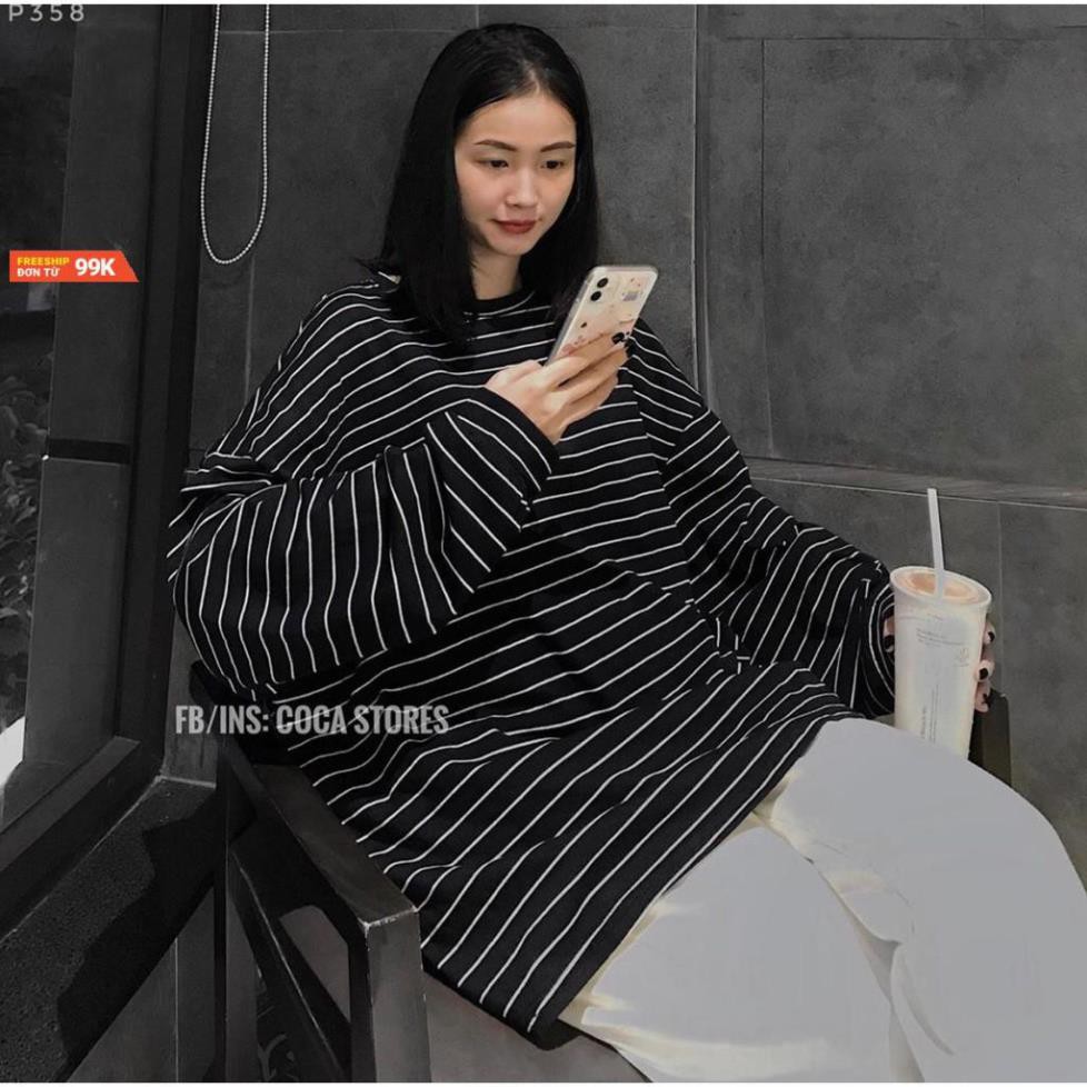 Áo pull kẻ dài tay dáng rộng