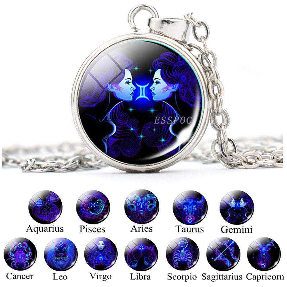 ANEMONE Vòng cổ Mặt Kính Cabochon Galaxy 12 Chòm Sao Cho Nam Nữ