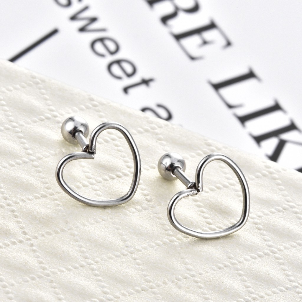 Heart Empty Earring khuyên tai titan trái tim rỗng không gỉ không đen không dị ứng nam nữ unisex