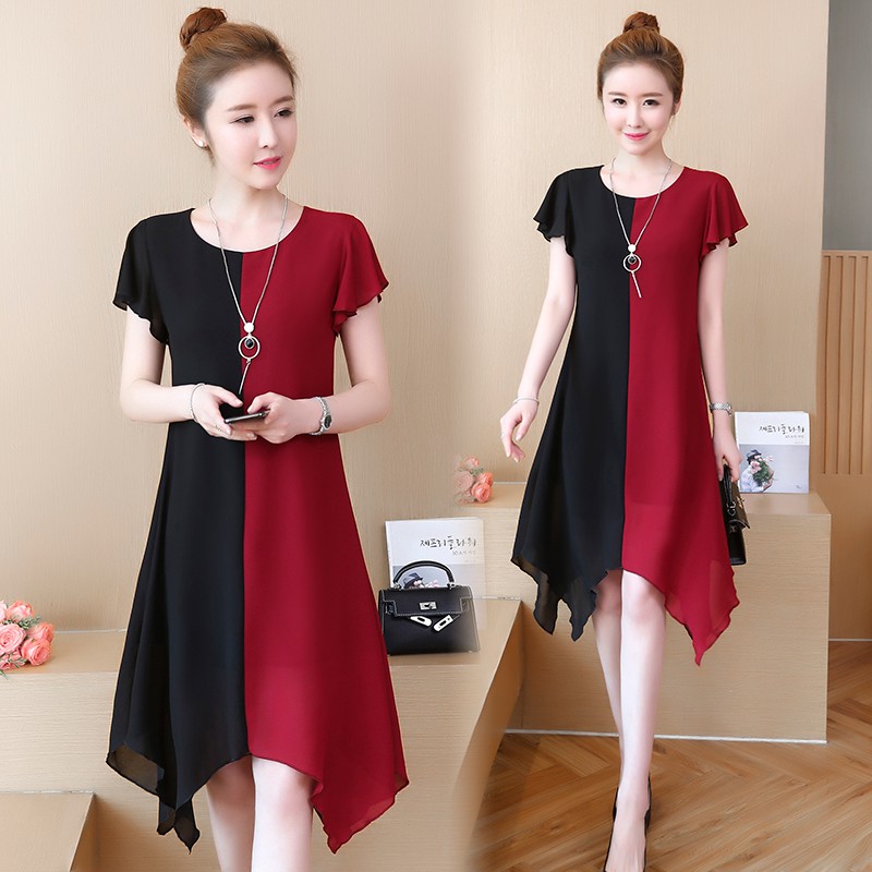 Đầm big size quảng châu voan suông 2 màu tay cánh tiên D29
