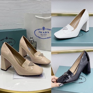 Giày cao gót prada da bóng gót trụ fullbox