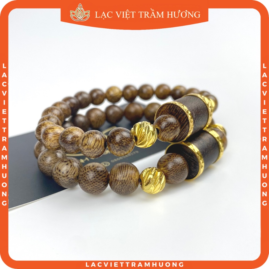 Vòng Tay Trầm Hương Đốt Trúc Bọc Vàng mạ Trầm Tốc Tự Nhiên Cao Cấp cho Nam & Nữ - Cặp Đôi cầu May Mắn Phú Quý