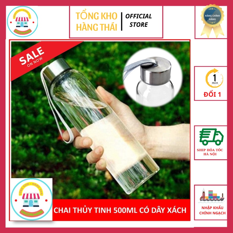 Bình Nước Thủy Tinh, Chai Detox Có Dây Xách 500ml Đẹp Mắt, Sạch Sẽ, An Toàn  ( sp837)