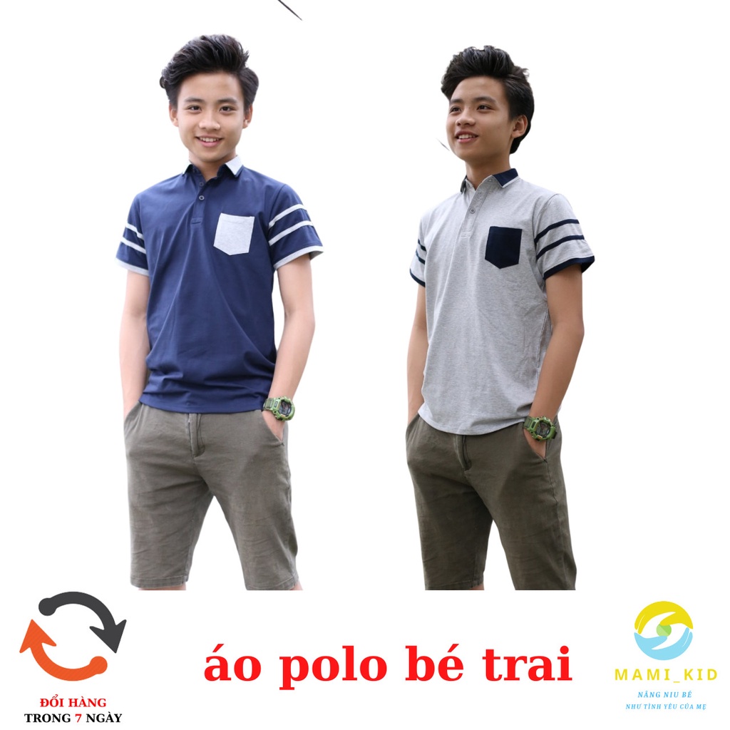 áo polo bé trai 15-50kg, chất cotton 100% siêu đẹp, mamikid