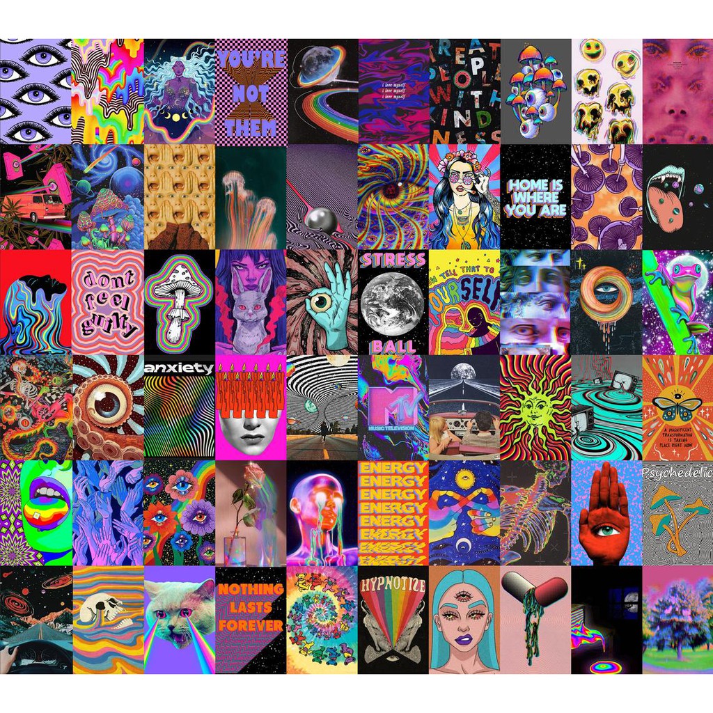 12 tấm Wall Collage keo sẵng bóc dán tường trang trí phòng ngủ - theme PSYCHELIC