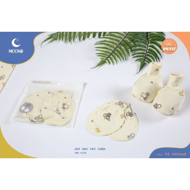 [MOON BABY]Set Bao Tay, Bao Chân, Mũ Moon Petit - Phụ Kiện Mũ, Bao Tay Bao Chân Cho Bé Trai Bé Gái Sơ Sinh Chất Petit Si
