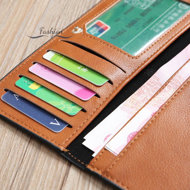 Simple Women Long Purse PU Leather Card Holder Two Fold Clutch Money Bag Lady Girl Casual Wallets @vn